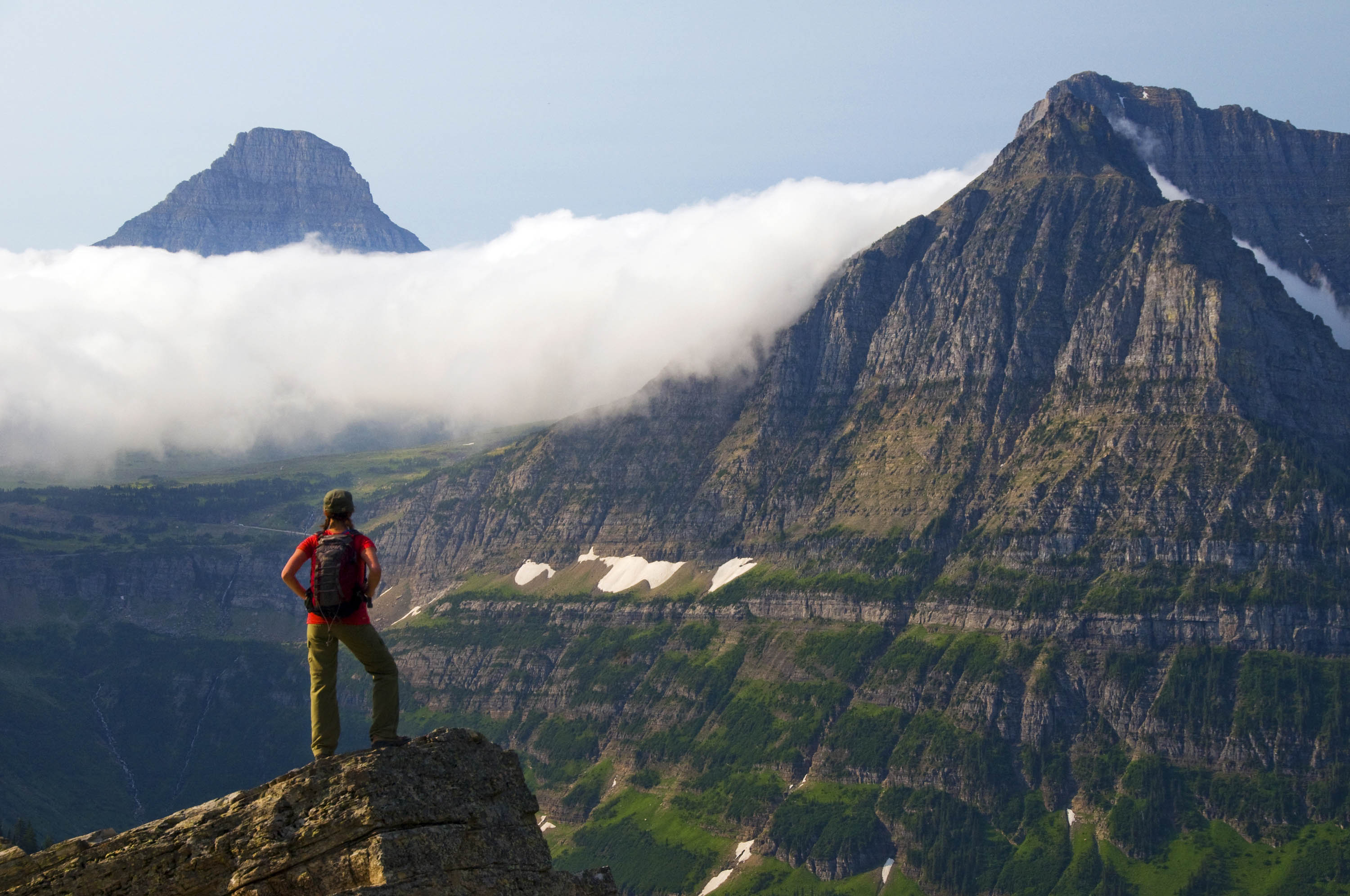Taking in the view on the Highline Trail  in Glacier National Park, Montana.