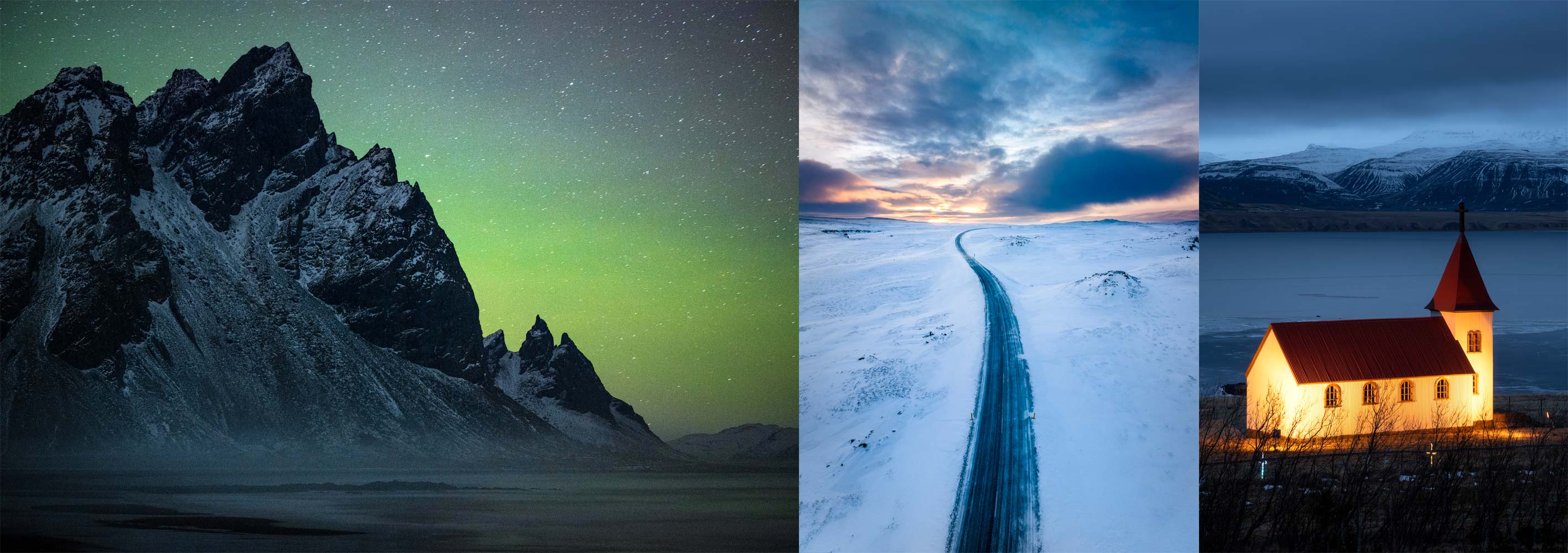 Northern Lights and frozen landscapes shot by Rachid Dahnoun in Iceland