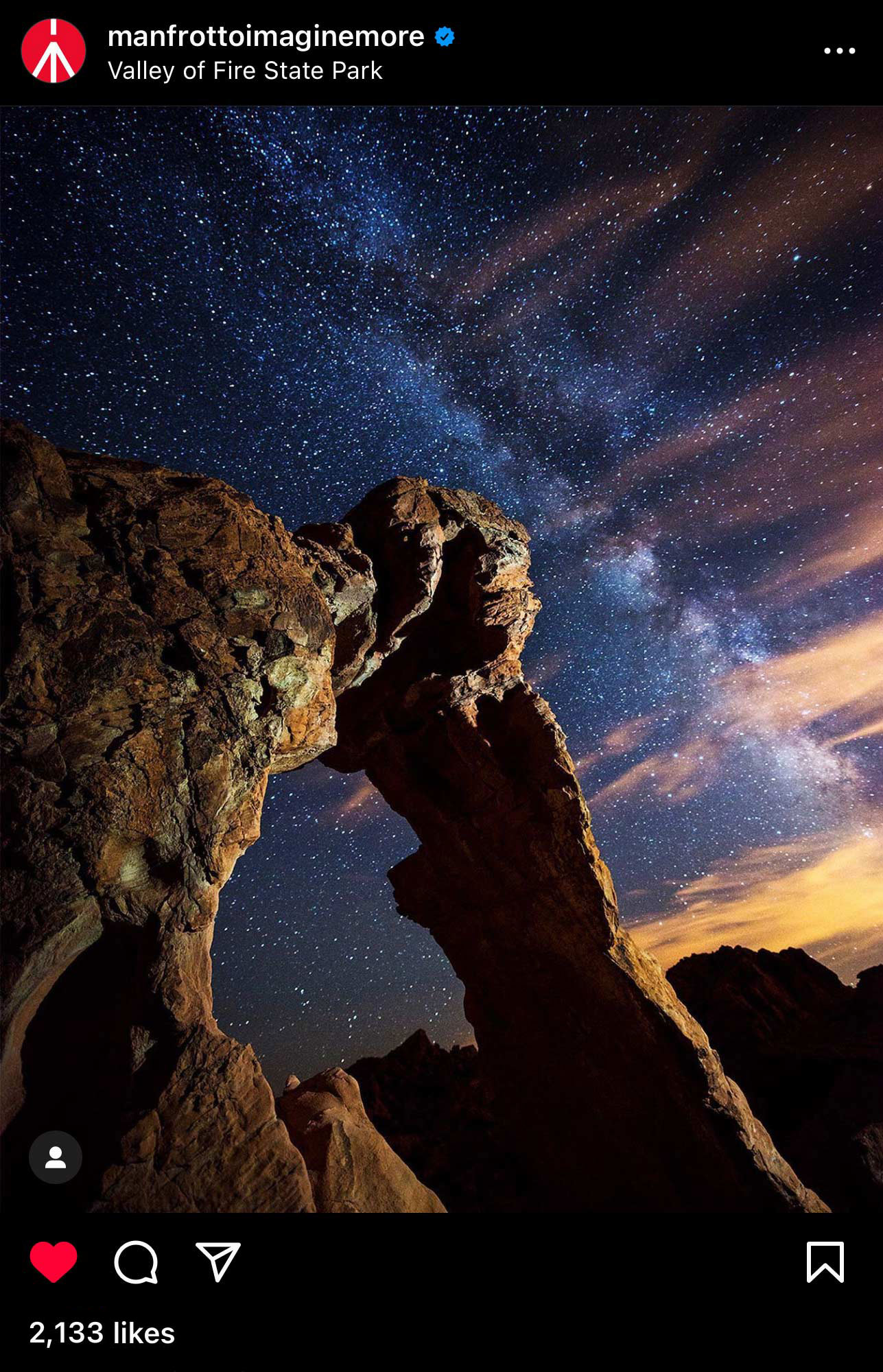 Elephant Rock under the Milky Way in Nevada for Manfrotto on Instagram.
