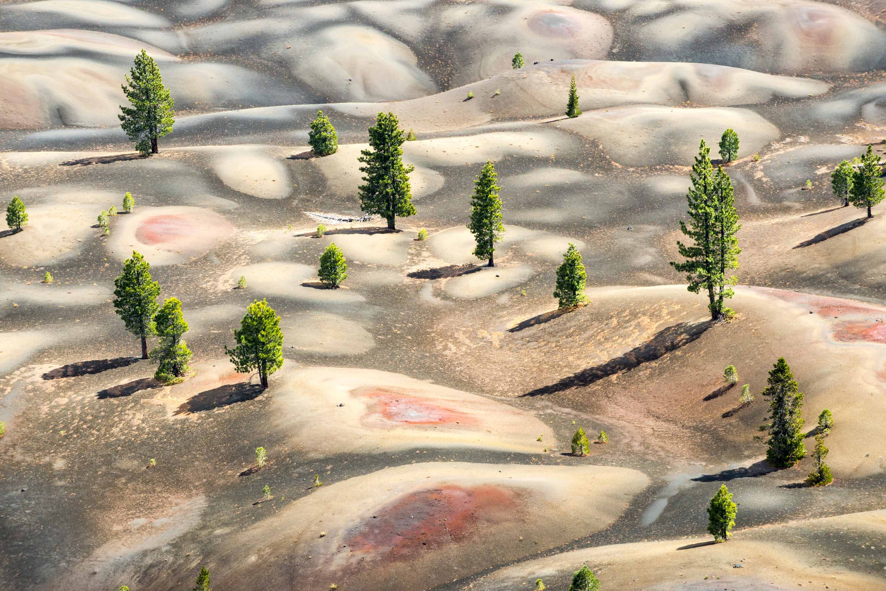 Painted Dunes from Cinder Cone volcano in Lassen Volcanic National Park, California.