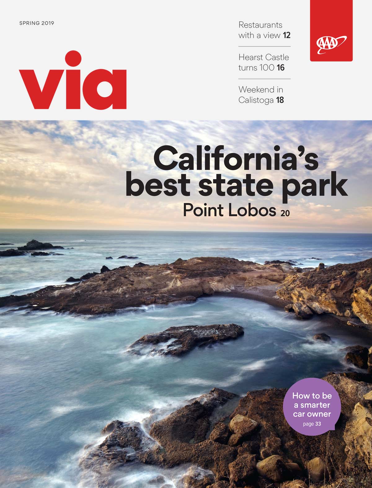 Cover of Via magazine showing Point Lobos State Park by Rachid Dahnoun.