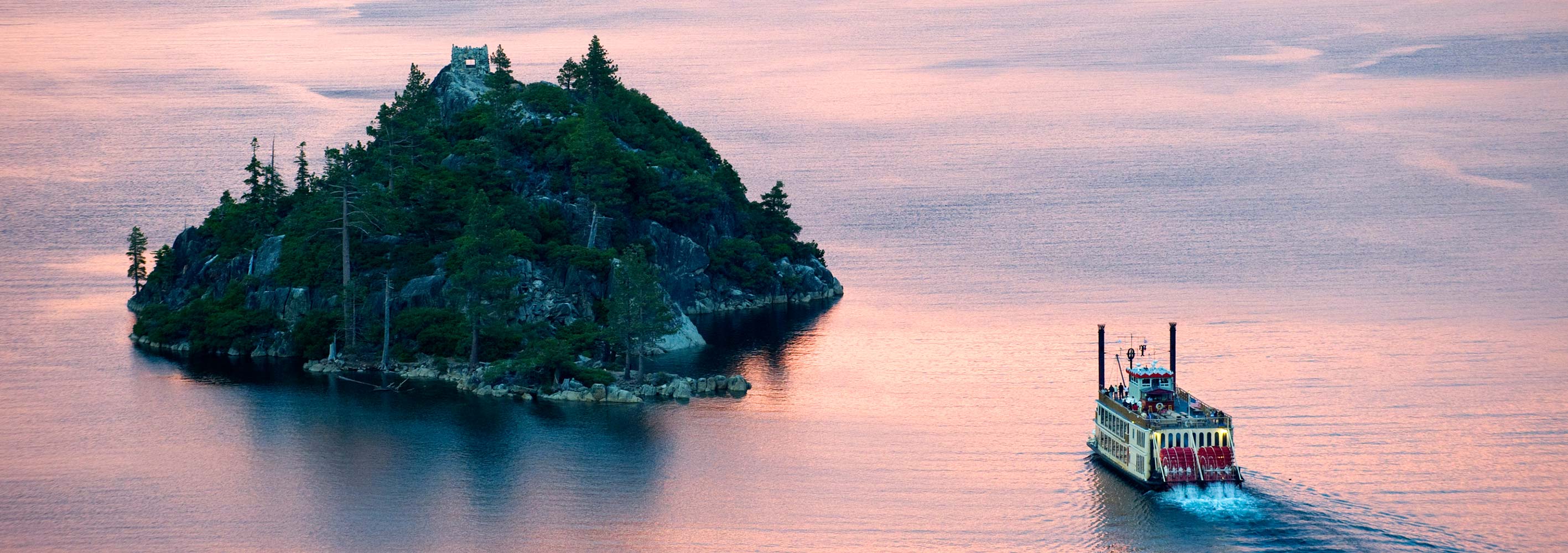 Touring Emerald Bay in Lake Tahoe at sunset on The Tahoe Queen
